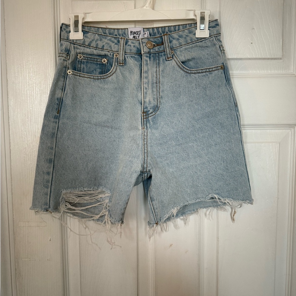 Princess Polly Light Blue Distressed Jean Shorts